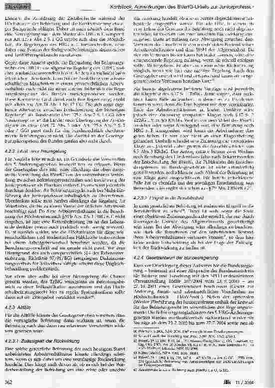 Vorschauseite 5: Auswirkungen des BVerfG-Urteils zur Juniorprofessur auf die Befristung von Arbeitsverträgen nach dem Hochschulrahmengesetz