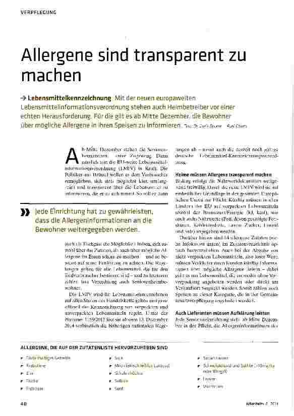 Vorschauseite 1: Allergene sind transparent zu machen
