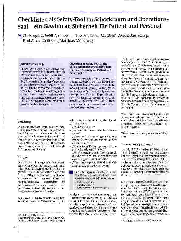 Vorschauseite 1: Checklisten als Safety-Tool im Schockraum und Operationssaal - ein Gewinn an Sicherheit für Patient und Personal