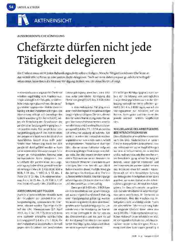 Vorschauseite 1: Chefärzte dürfen nicht jede Tätigkeit delegieren