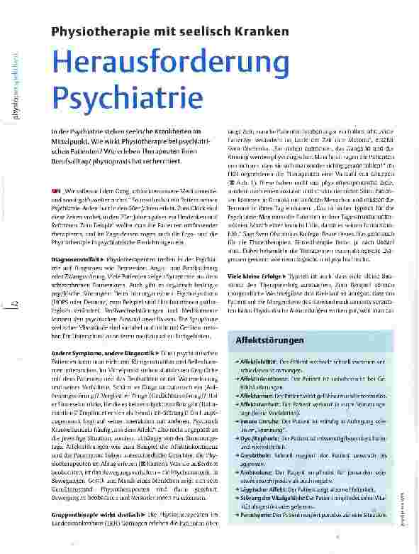 Vorschauseite 1: Physiotherapie mit seelisch Kranken Herausforderung Psychiatrie