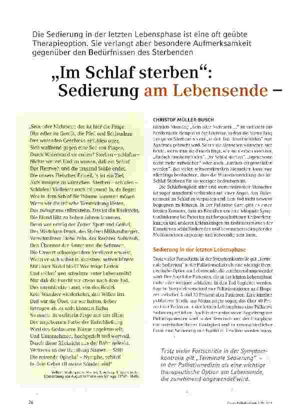 Vorschauseite 1: „Im Schlaf sterben: Sedierung am Lebensendeein Kriterium für gutes Sterben?