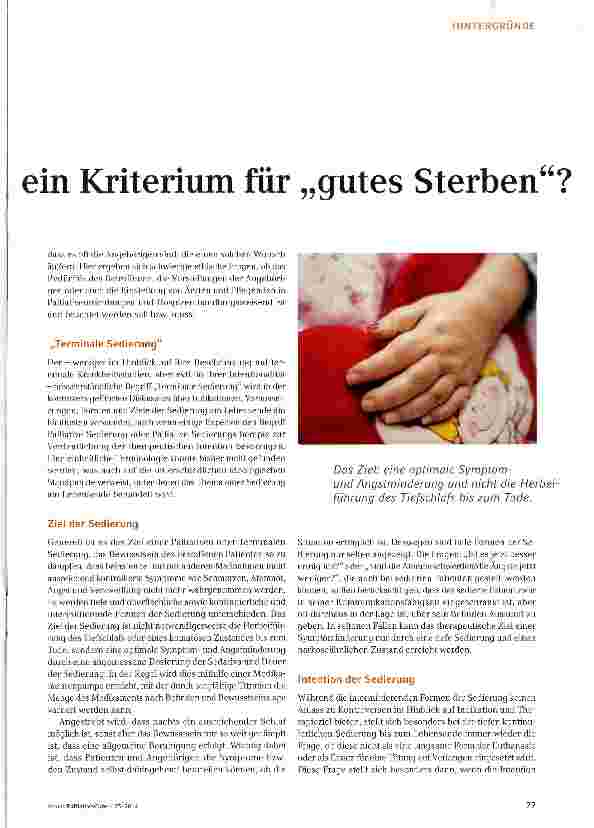 Vorschauseite 2: „Im Schlaf sterben: Sedierung am Lebensendeein Kriterium für gutes Sterben?