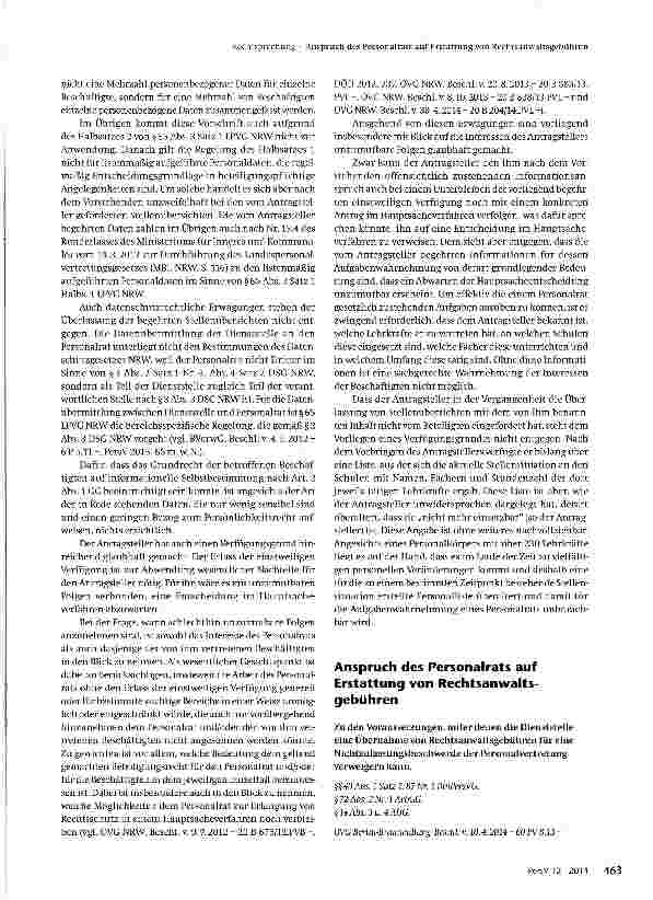 Vorschauseite 1: Anspruch des Personalrats auf Erstattung von Rechtsanwaltsgebühren