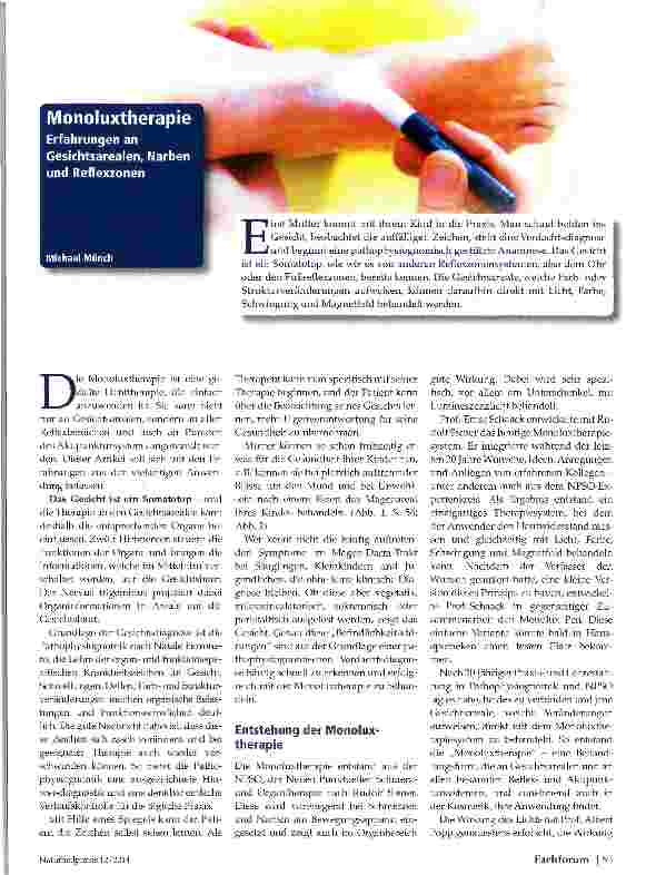 Vorschauseite 1: Monoluxtherapie Erfahrungen an Gesichtsarealen, Narben und Reflexzonen