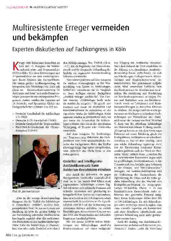 Vorschauseite 1: Multiresistente Erreger vermeiden und bekämpfen Experten diskutierten auf Fachkongress in Köln