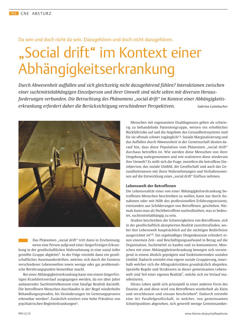 Vorschauseite 1: „Social drift“ im Kontext einer Abhängigkeitserkrankung