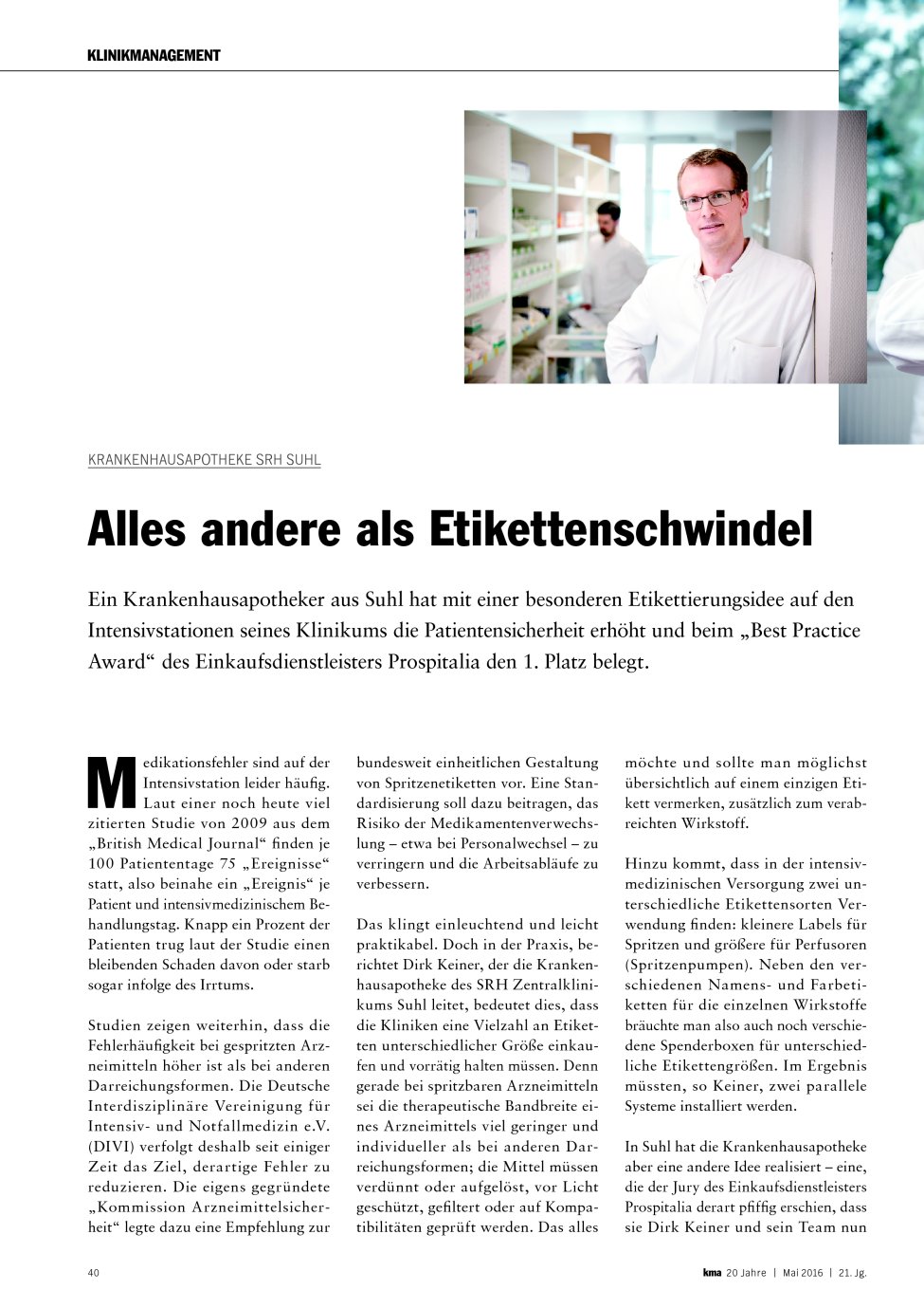 Vorschauseite 1: Krankenhausapotheke SRH Suhl: Alles andere als Etikettenschwindel