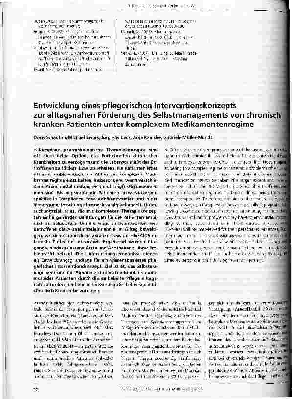 Vorschauseite 1: Entwicklung eines pflegerischen Interventionskonzepts zur alltagsnahen Förderung des Selbstmanagements von chronischkranken Patienten unter komplexem Medikamentenregime