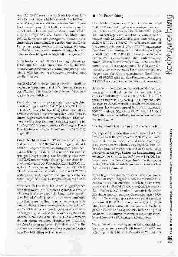 Vorschauseite 2: Öffentlich-rechtliche Unterbringung -zivilrechtliche Unterbringung -medizinische ZwangsbehandlungPsvchKG-NW § 10, § 11, § 18; BGB S 1906