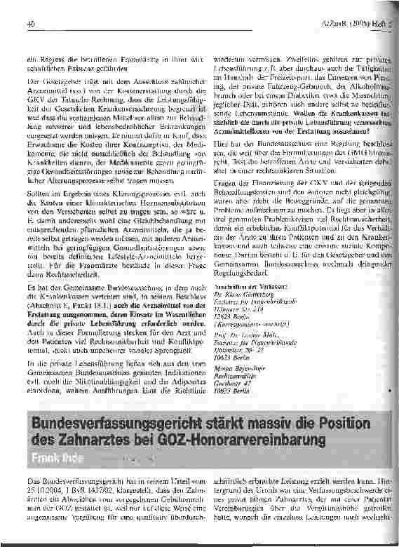 Vorschauseite 1: Bundesverfassungsgericht stärkt massiv die Position des Zahnarztes bei GOZ-Honorarvereinbarung