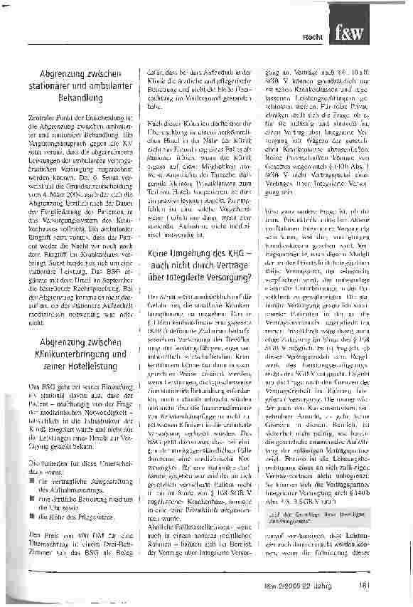 Vorschauseite 2: Behandlung gesetzlich Versicherter in reinen Privatkliniken.Bundessozialgericht nimmt Abgrenzung vor
