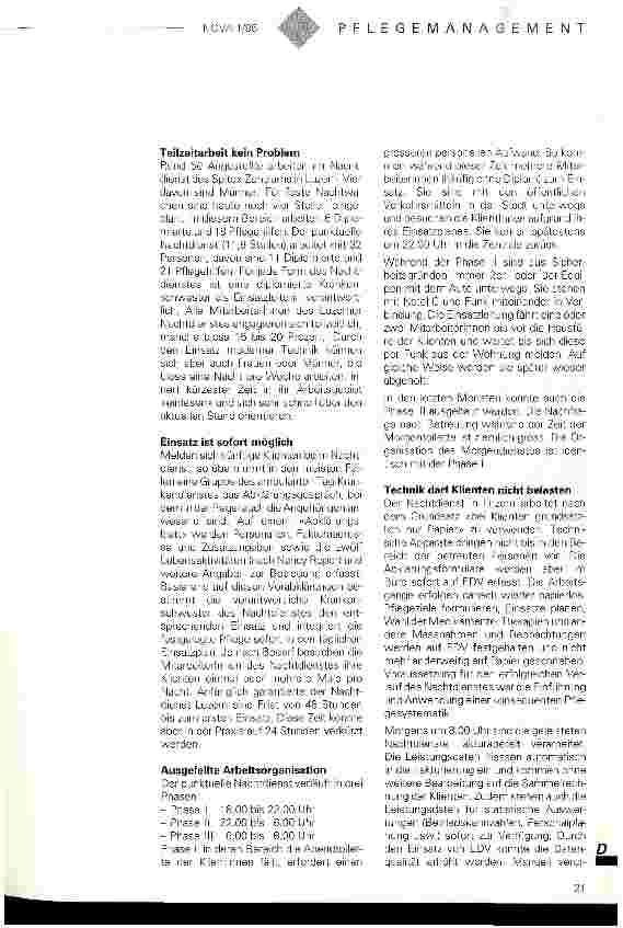 Vorschauseite 2: Spitex rund um die Uhr Ein Pionierprojekt von gesamtschweizerischem Interesse