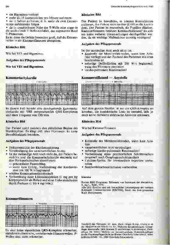 Vorschauseite 5: Die für das Pflegepersonal auf Intensivstationen relevanten Herzrhythmusstörungen