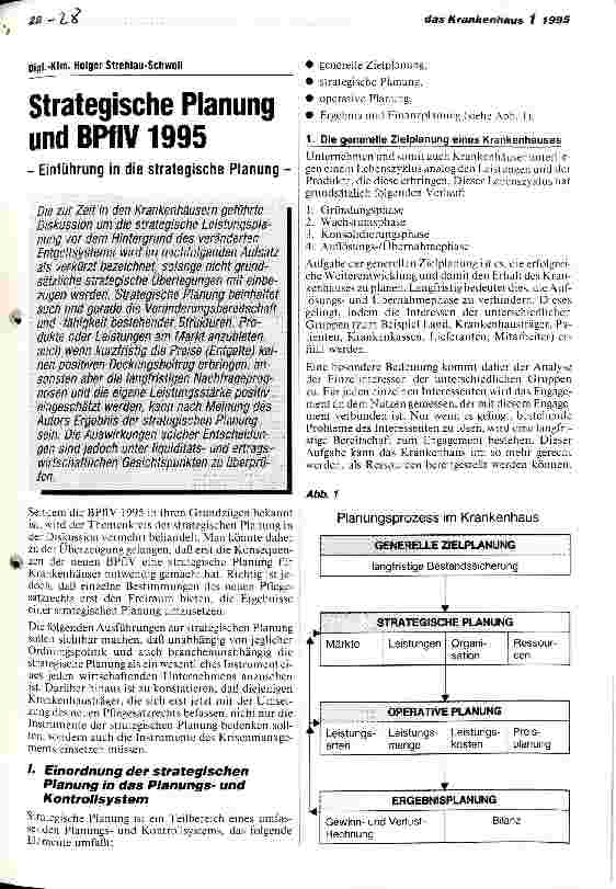 Vorschauseite 1: Stragegische Planung und BPflV 1995 Einführung in die strategische Planung