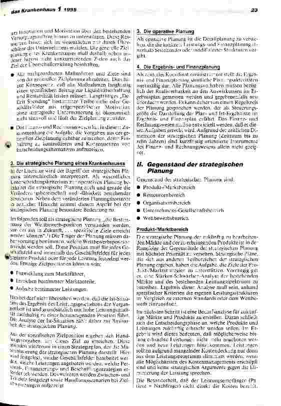 Vorschauseite 2: Stragegische Planung und BPflV 1995 Einführung in die strategische Planung