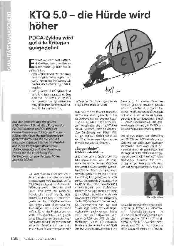 Vorschauseite 1: KTQ 5.0 -die Hürde wird höherPDCA-Zykjus wird auf alle Kriterien ausgedehnt
