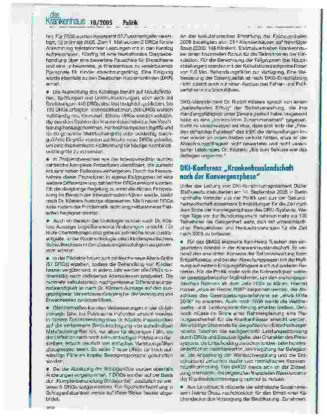 Vorschauseite 2: Selbstverwaltung einigt sich auf Eckpunkte des DRG-Systems 2006