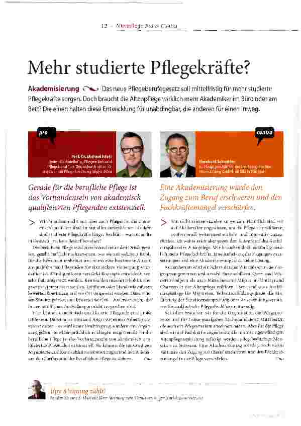Vorschauseite 1: Mehr studierte Pflegekräfte?
