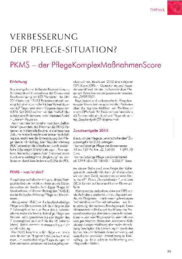 Vorschauseite 1: VERBESSERUNGDER PFLEGE-SITUATION? PKMS - der PflegeKomplexMaßnahmenScore