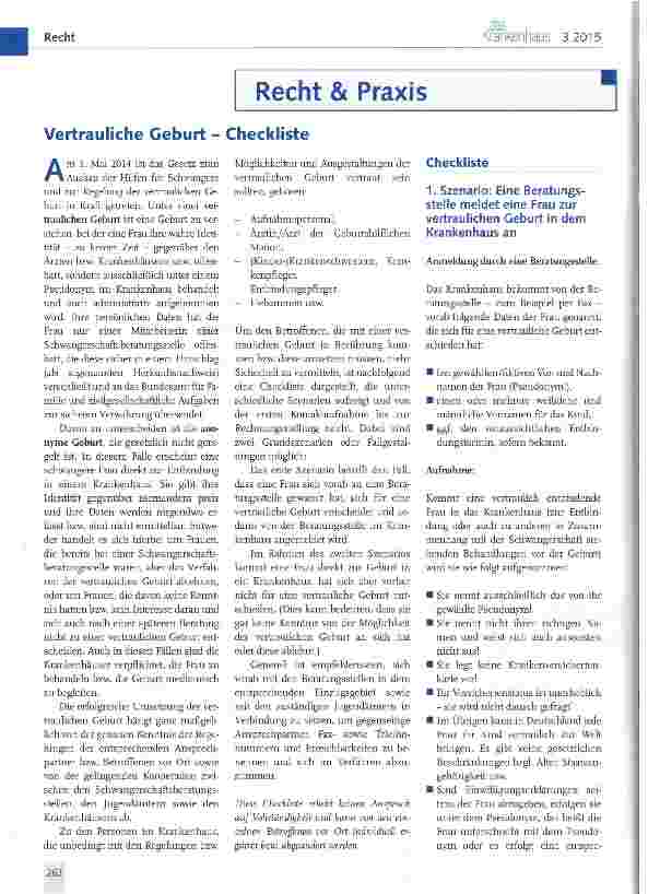 Vorschauseite 1: Vertrauliche Geburt - Checkliste
