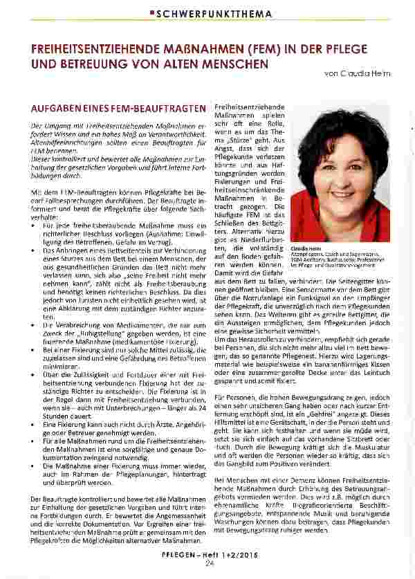 Vorschauseite 1: FREIHEITSENTZIEHENDE MAßNAHMEN (FEM) IN DER PFLEGE UND BETREUUNG VON ALTEN MENSCHEN