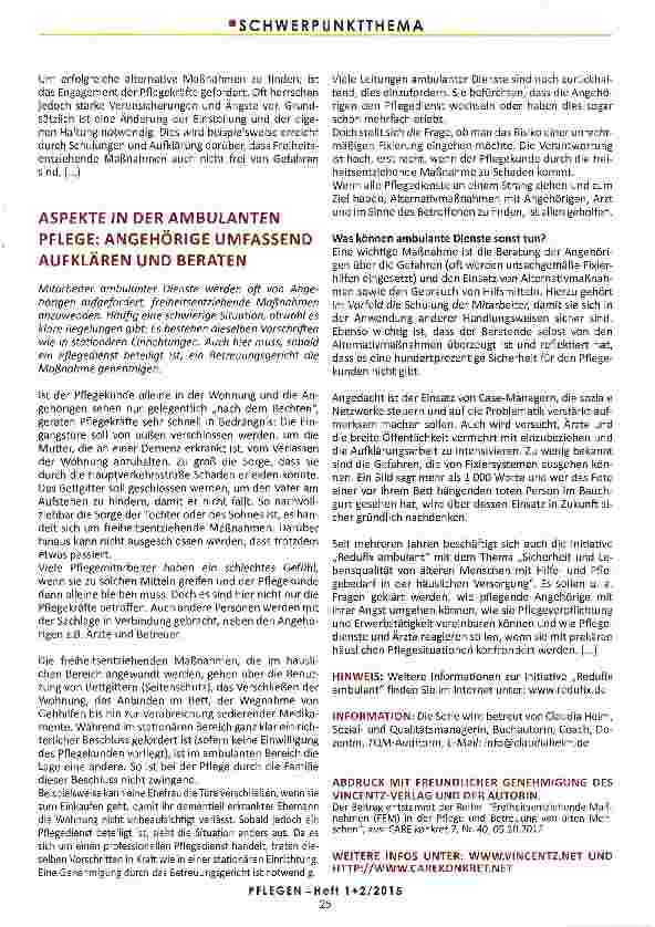 Vorschauseite 2: FREIHEITSENTZIEHENDE MAßNAHMEN (FEM) IN DER PFLEGE UND BETREUUNG VON ALTEN MENSCHEN
