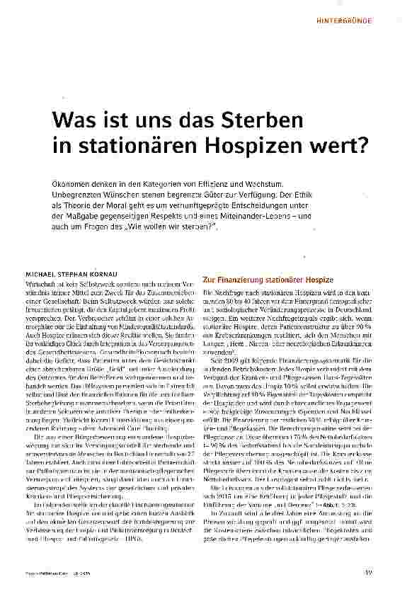 Vorschauseite 1: Was ist uns das Sterben in stationären Hospizen wert?