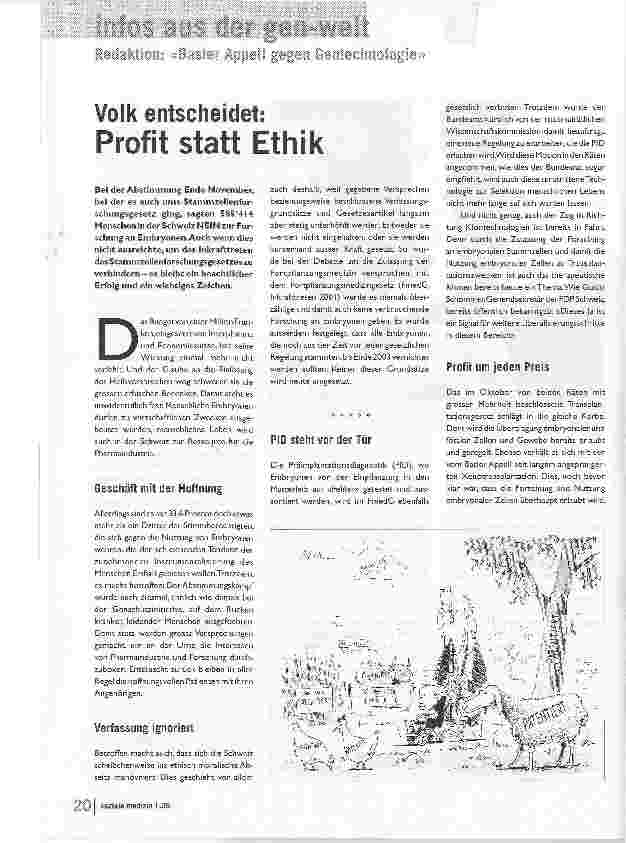 Vorschauseite 1: Volk entscheidet: Profit statt Ethik