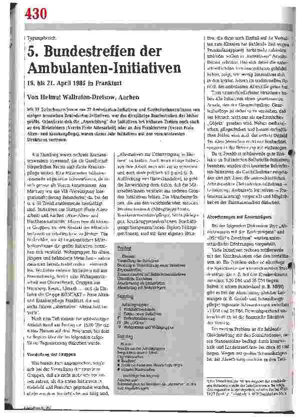 Vorschauseite 1: 5. Bundestreffen der Ambulanten-Initiativen. 19.-21. April 85 in Frankfurt