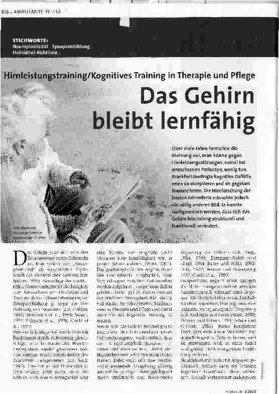 Vorschauseite 1: Das Gehirn bleibt lernfähig. Hirnleistungstraining/Kognitives Training in Therapie und Pflege