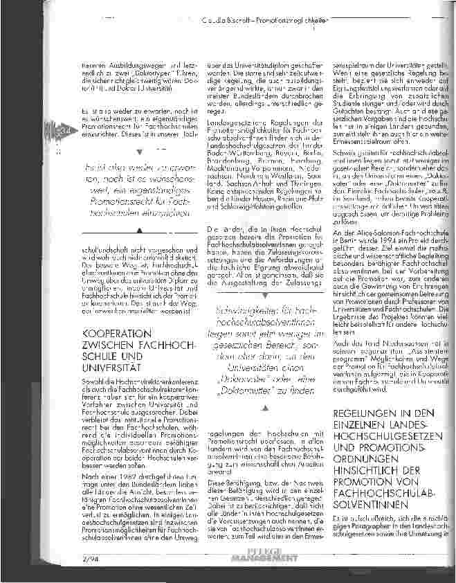 Vorschauseite 2: Promotionsmöglichkeiten für FachhochschulabsolventInnen in den einzelnen Bundesländern