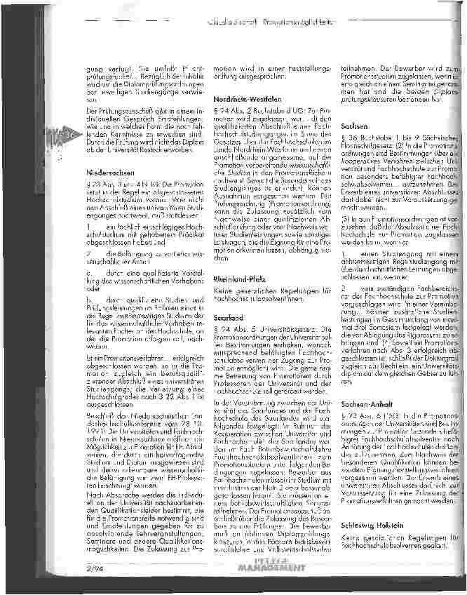 Vorschauseite 4: Promotionsmöglichkeiten für FachhochschulabsolventInnen in den einzelnen Bundesländern
