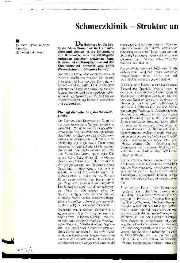 Vorschauseite 1: Schmerzklinik- Struktur und therapeutisches Konzept