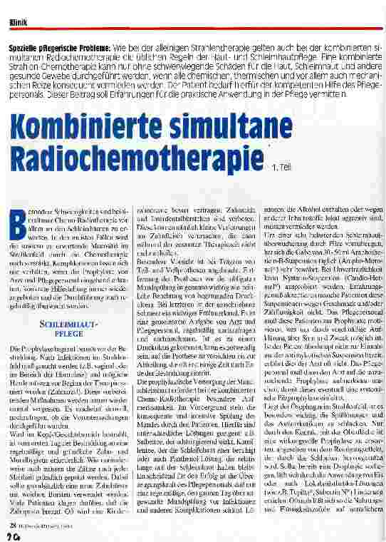 Vorschauseite 1: Kombinierte simultane Radiochemotherapie Spezielle pflegerische Probleme