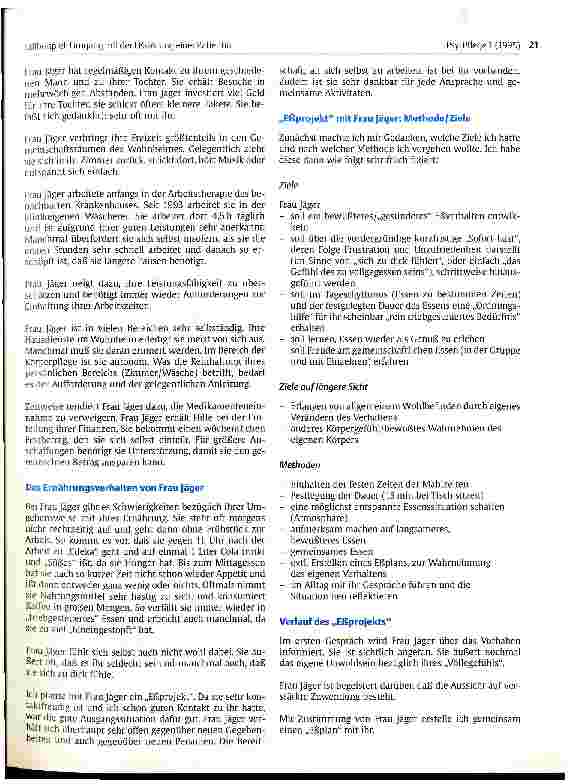Vorschauseite 2: Fallbespiel: Umgang mit der Eßstörung einer Patienten