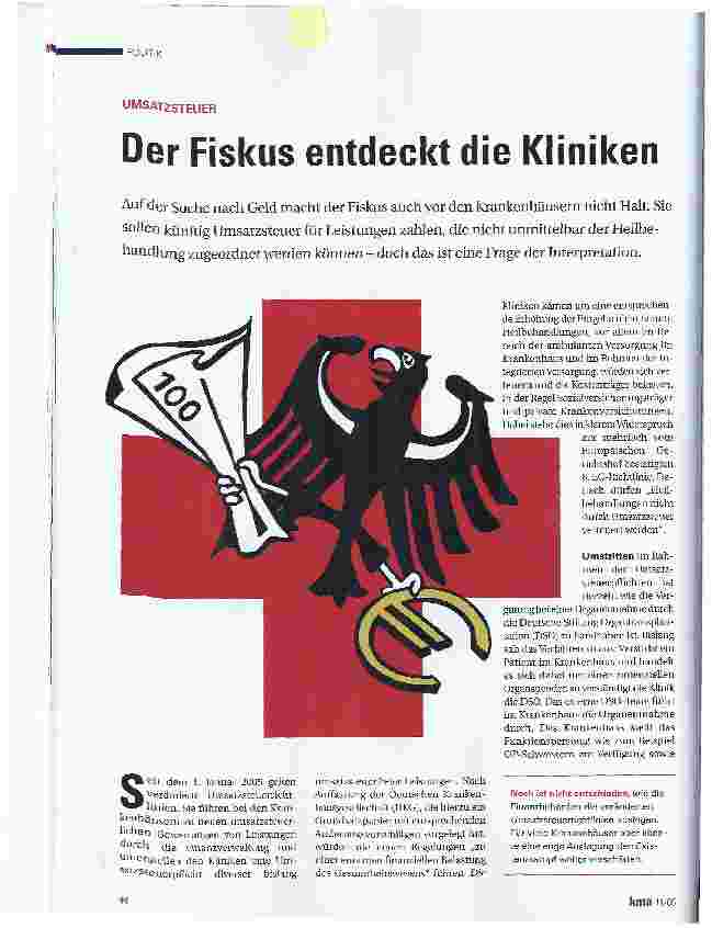 Vorschauseite 1: Der Fiskus entdeckt die Kliniken