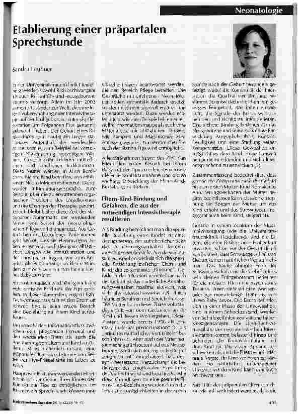 Vorschauseite 1: Etablierung einer präpartalen Sprechstunde