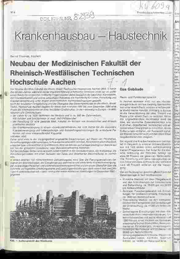 Vorschauseite 1: Neubau der Medzinischen Fakultät der Rheinisch- Westfälischen Technischen Hochschule Aachen
