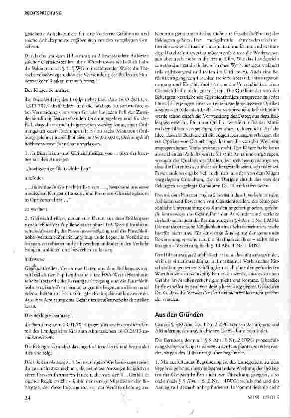 Vorschauseite 2: Werbung für und Vertrieb von Gleitsichtbrillen über das Internet §§3,4,5,8UWG;§4MPG