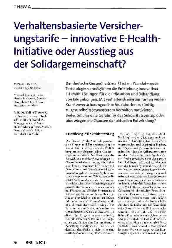 Vorschauseite 1: Verhaltensbasierte Versicherungstarife - innovative E-Health-initiative oder Ausstieg aus der Solidargemeinschaft?