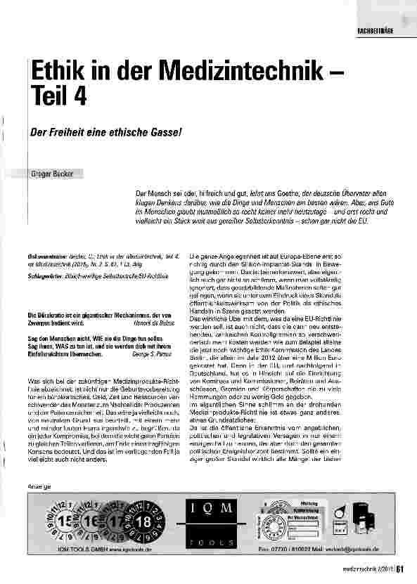 Vorschauseite 1: Ethik in der Medizintechnik Teil 4