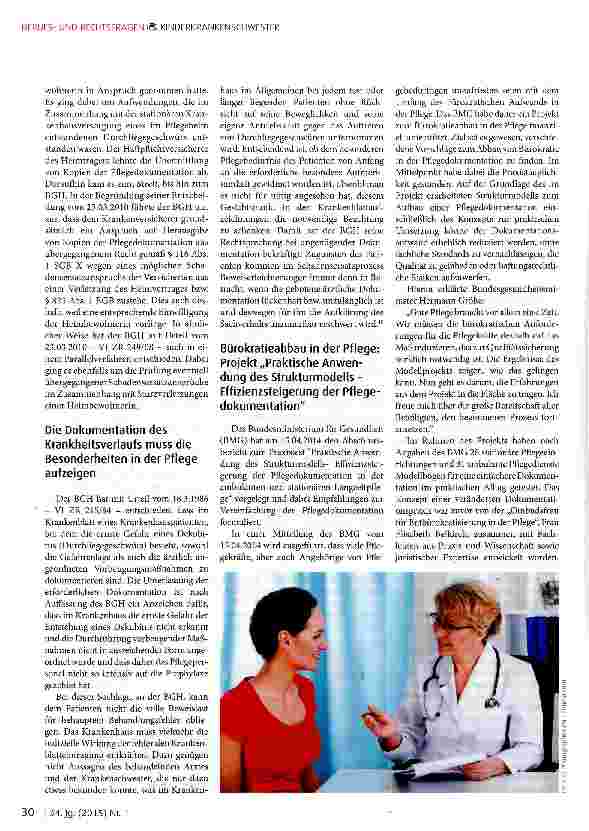 Vorschauseite 4: Kranke bzw. pflegebedürftige Menschen haben Anspruch auf eine ordnungsgemäße Dokumentation: Bemühungen um Entbürokratisierung in der Pflege erscheinen wenig erfolgversprechend!