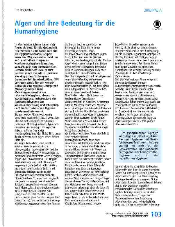 Vorschauseite 1: Algen und ihre Bedeutung für die Humanhygiene