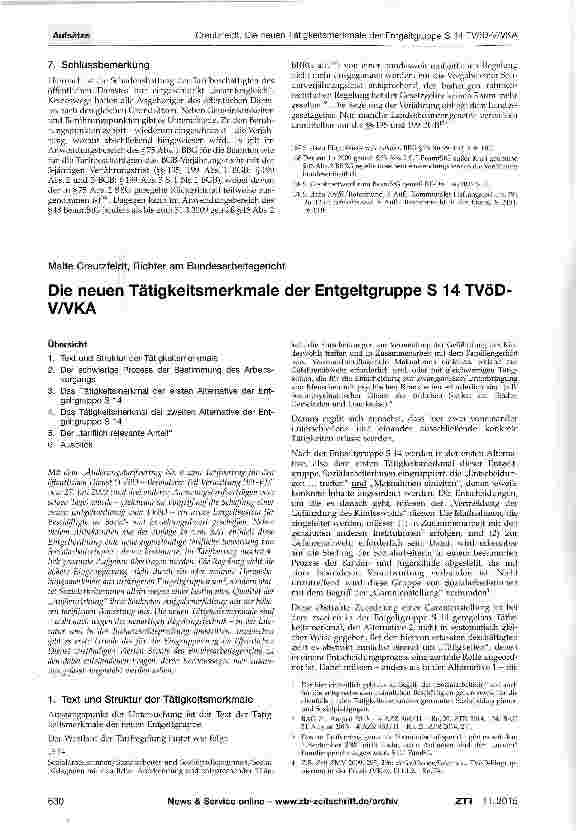 Vorschauseite 1: Die neuen Tätigkeitsmerkmale der Entgeltgruppe S 14 TVöD-V/VKA
