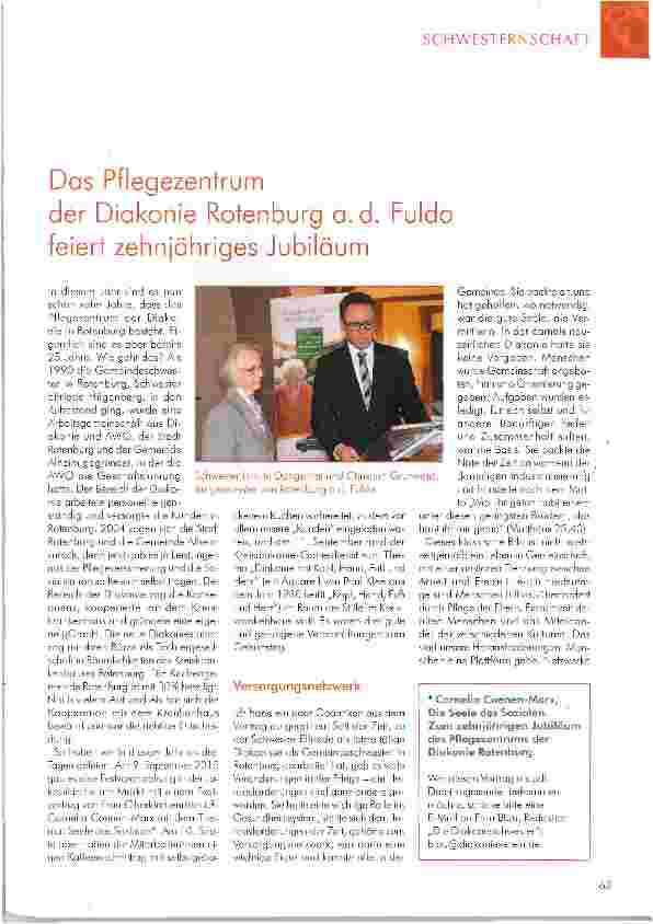 Vorschauseite 1: Das Pflegezentrum der Diakonie Rotenburg a.d. Fulda feiert zehnjähriges Jubiläum