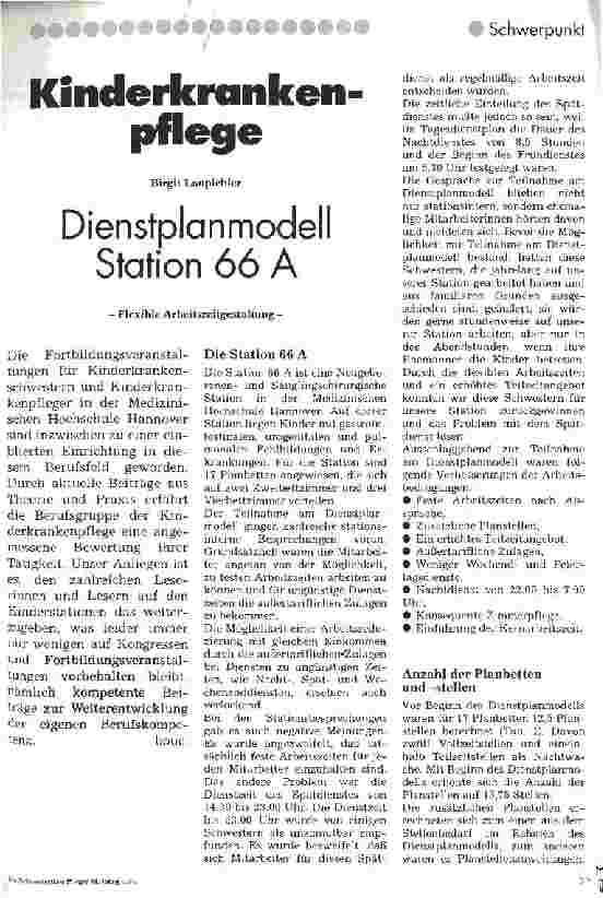 Vorschauseite 1: Kinderkrankenpflege - Dienstplanmodell station 66 A