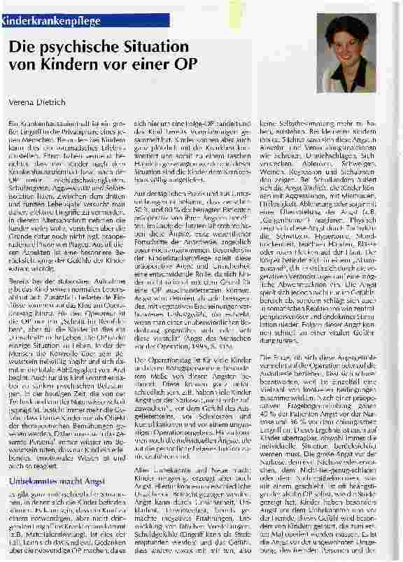 Vorschauseite 1: Die psychische Situation von Kindern vor einer OP