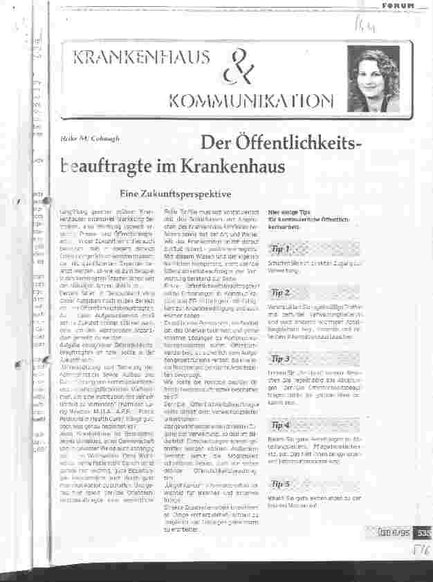 Vorschauseite 1: Der Öffentlichkeitsbeauftragte im Krankenhaus Eine Zukunftsperspektive