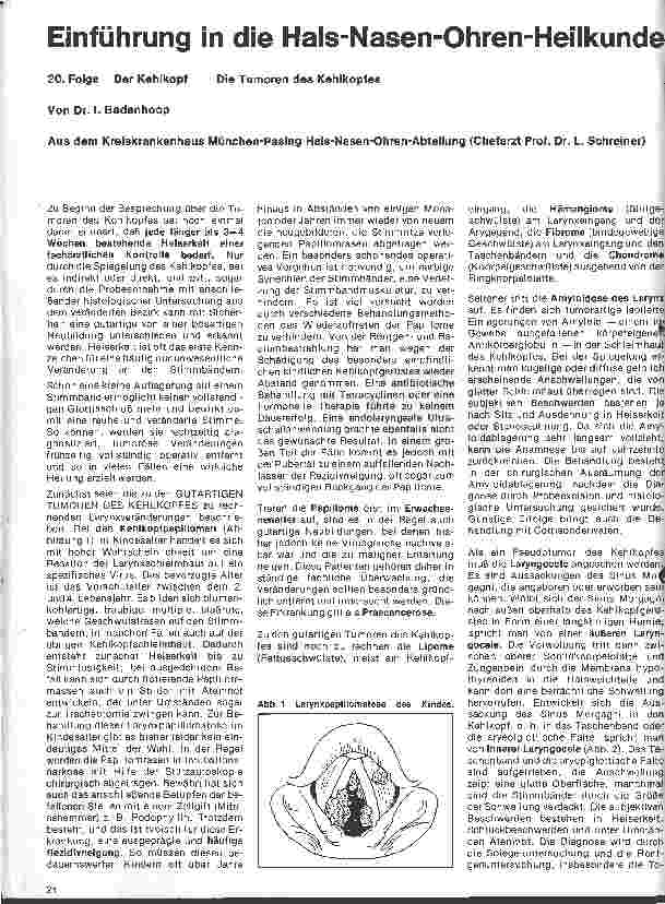Vorschauseite 1: Einführung in die Hals-Nasen-Ohren-Heilkunde 20. Folge: Der Kehlkopf - Die Tumoren des Kehlkopfes